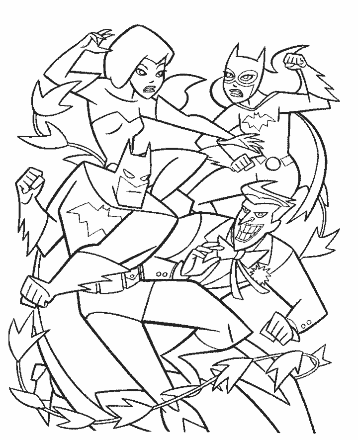 Batman Fighting Villians Coloring Page