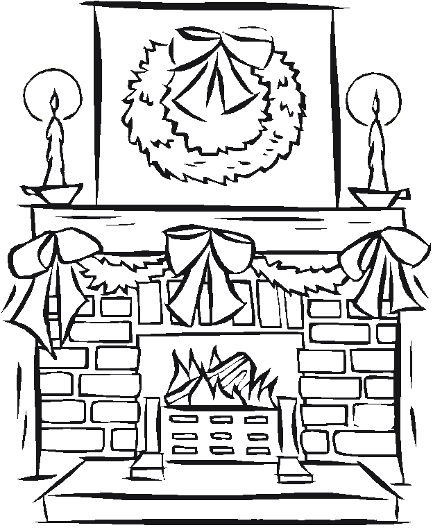 Candles On The Fireplace Coloring Page