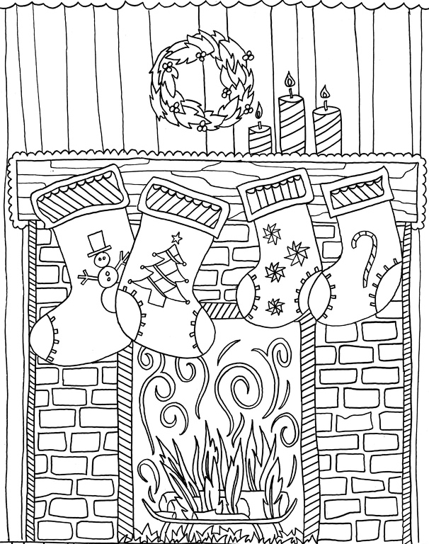 Candles On The Mantle At Christmas Coloring Sheet