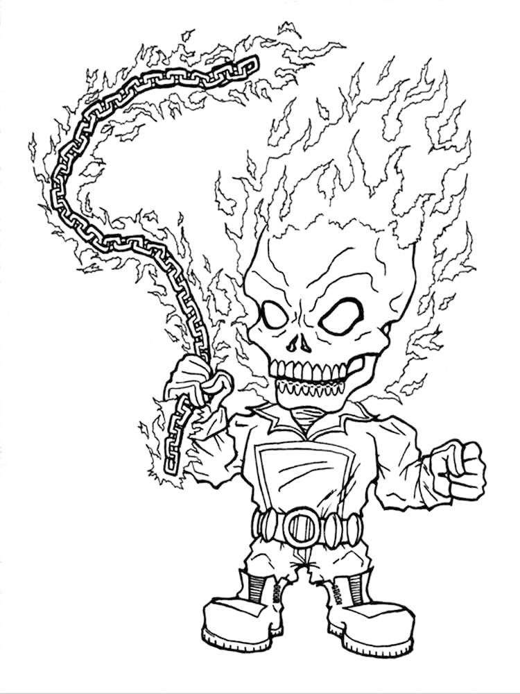 Cartoon Ghost Rider With A Chain Coloring Page