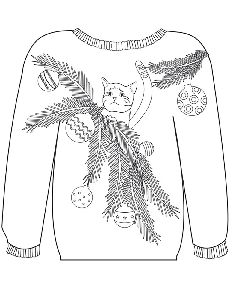 Cat In Tree Sweater Coloring Page