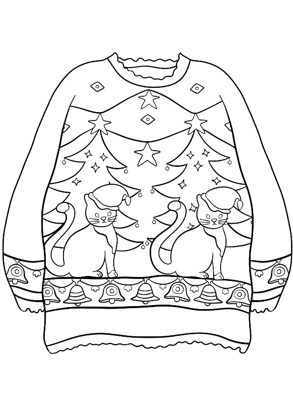 Cats Christmas Sweater Coloring Page