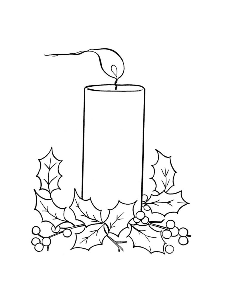 Christmas Candle With Holly Coloring Page