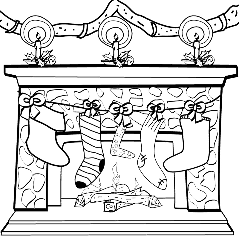 Christmas Fireplace Coloring Sheet