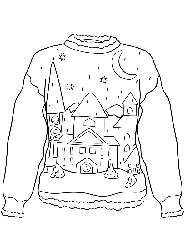 Christmas Village Sweater Coloring Page