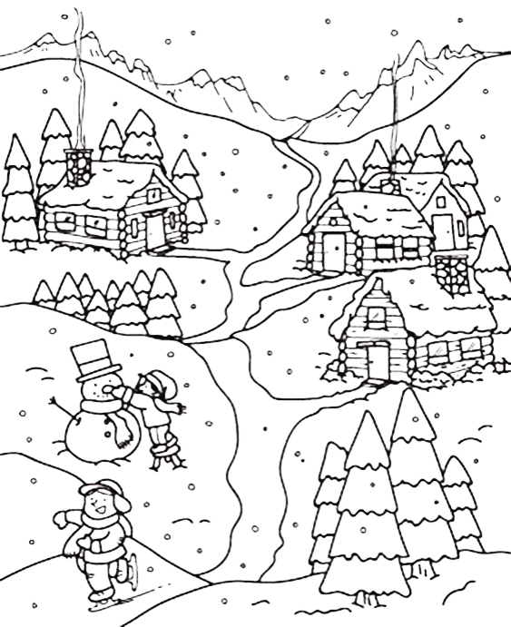 Fun In Christmas Village Coloring Page