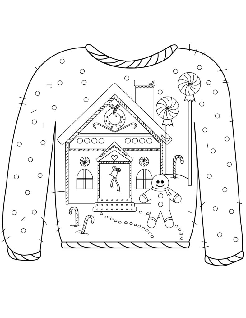 Gingerbread House Christmas Sweater Coloring Page