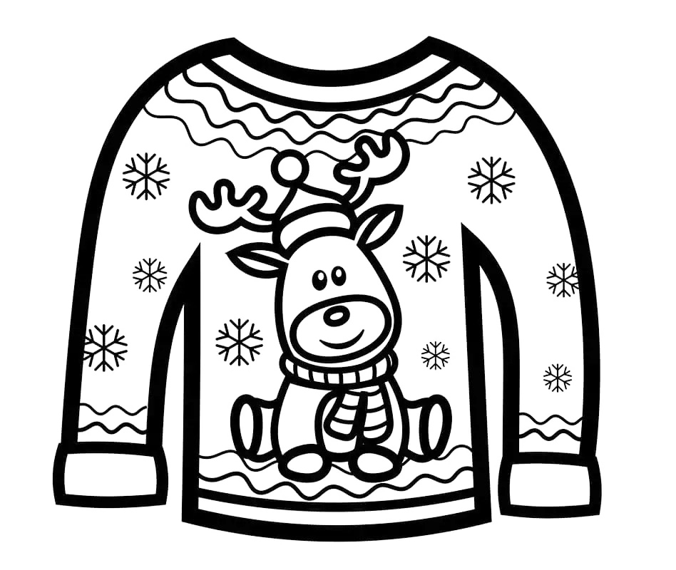 Reindeer Christmas Sweater Coloring Page