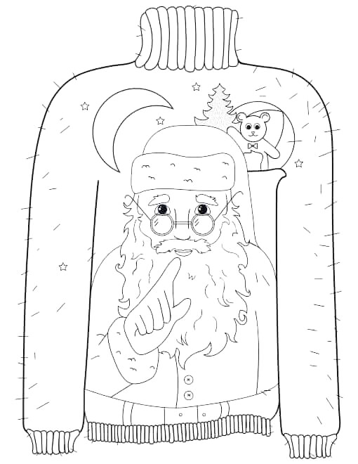 Santa Christmas Sweater Coloring Page