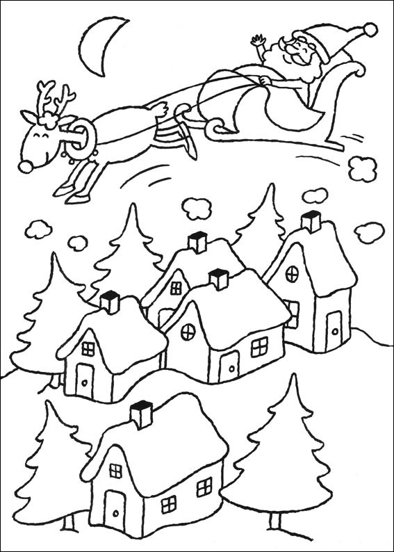 Santa Over Village Coloring Page