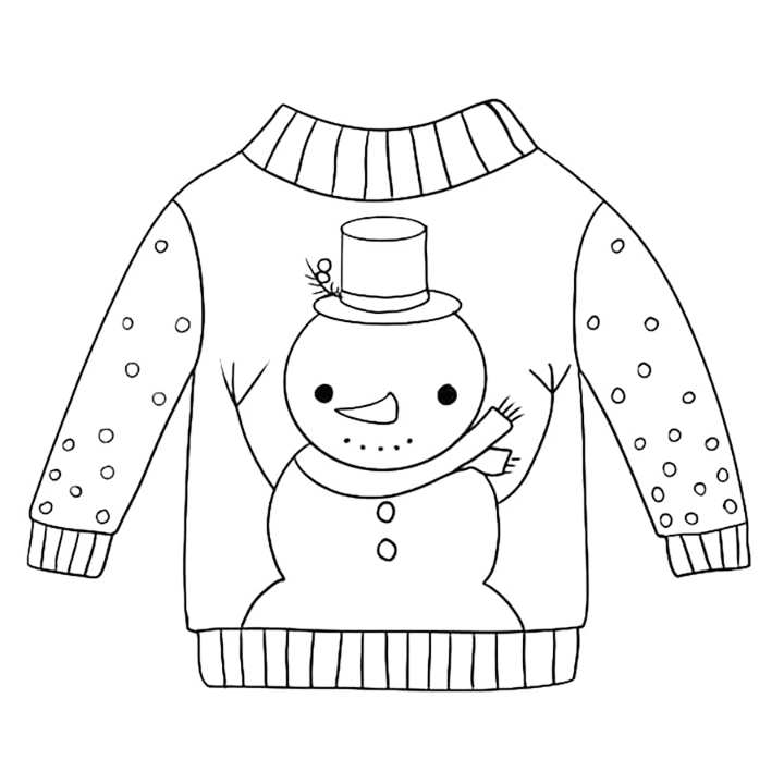 Snowman Christmas Sweater Coloring Page