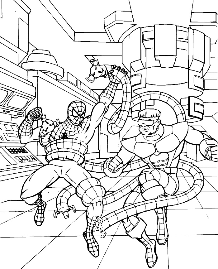 Doctor Octopus And Spiderman Fight Coloring Sheet