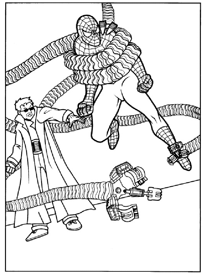 Dr Octopus Captures Spiderman Coloring Page