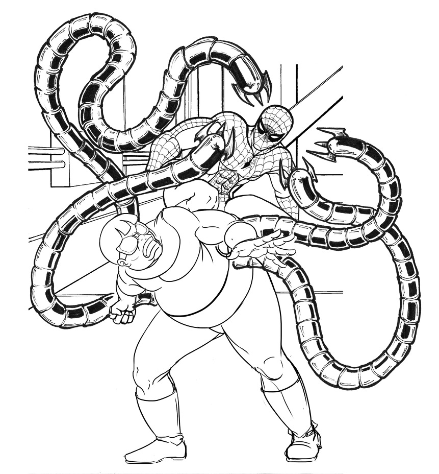 Dr Octopus Fights Spidermand Coloring Page