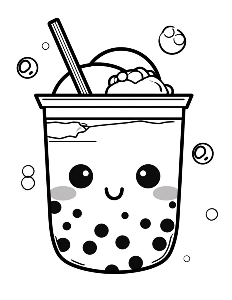 Kawaii Boba Drink Coloring Page