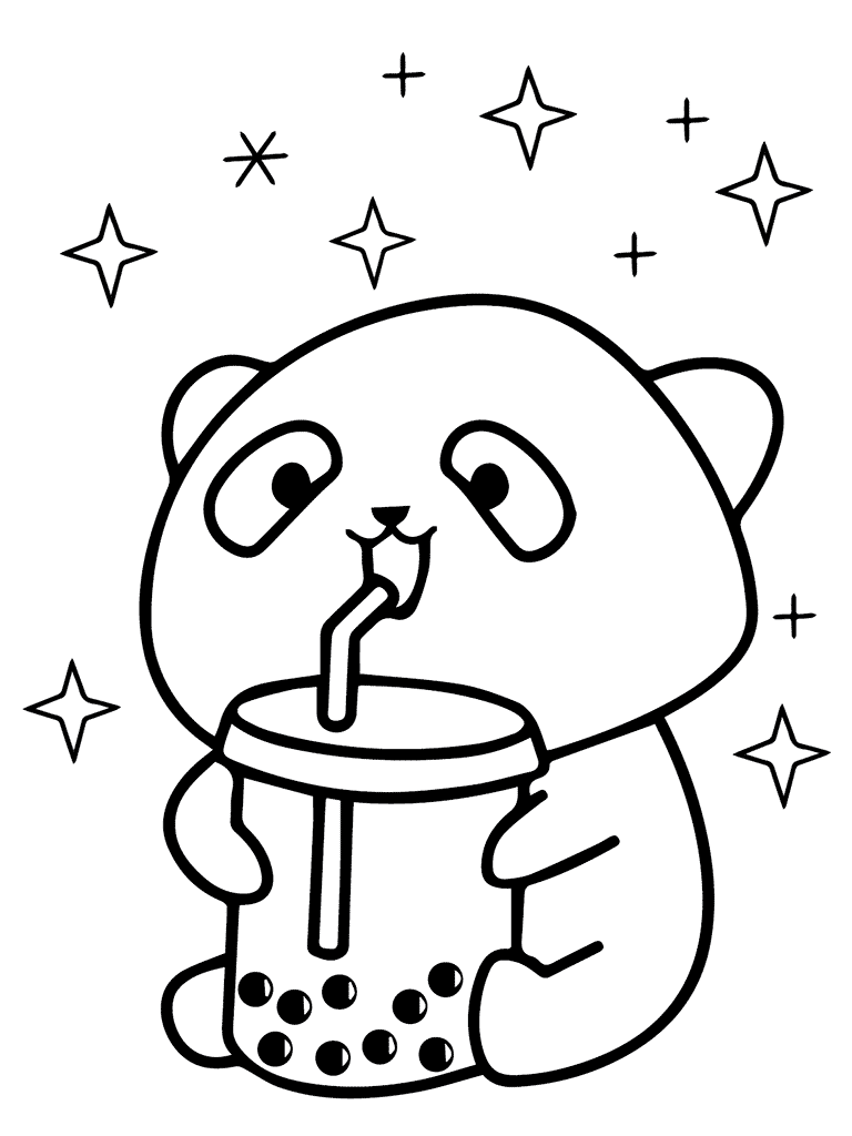 Panda Drinks Boba Coloring