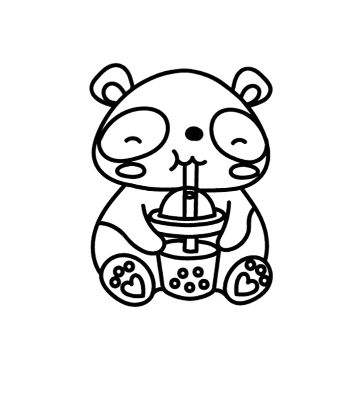 Panda Love Boba Coloring Page