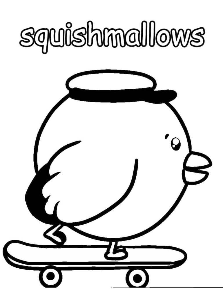 Squishmallows Skateboard Coloring Page