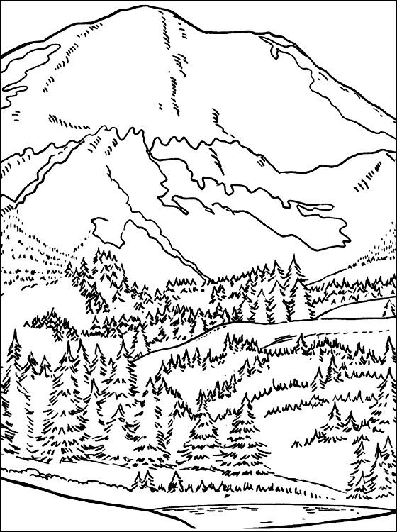 Mountain Landscape Coloring Page For Seniors