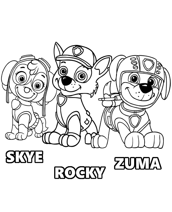 Paw Patrol Skye Rocky Zuma Coloring Page