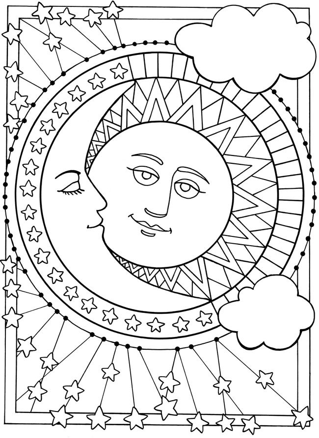 Sun And Moon Coloring Page For Seniors