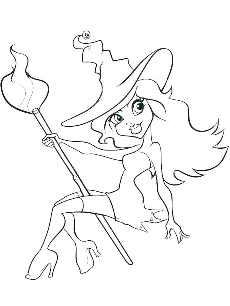 Witch Riding Broom Coloring Page