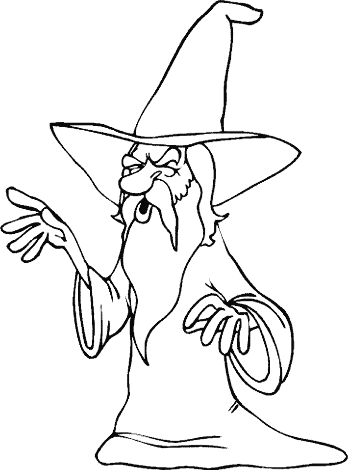 Wizard Casting Spell Coloring Page