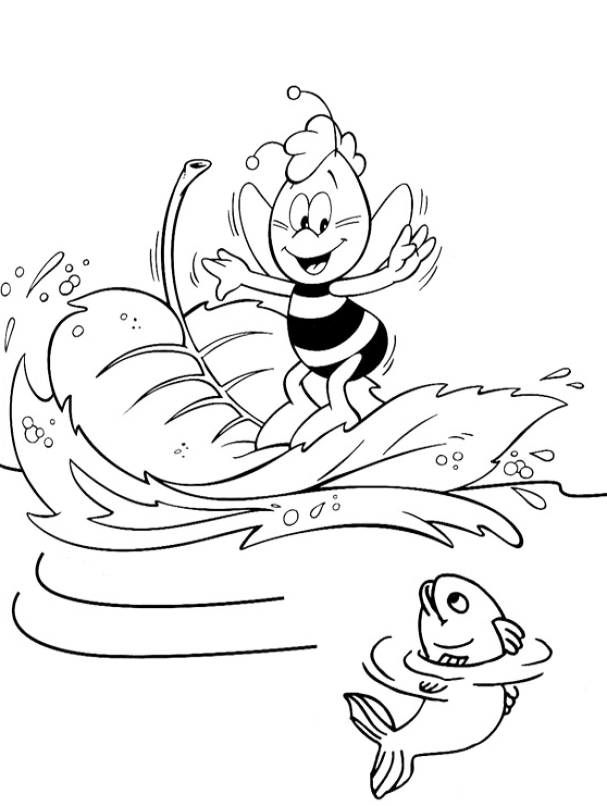 Surfing Maya The Bee Coloring Page